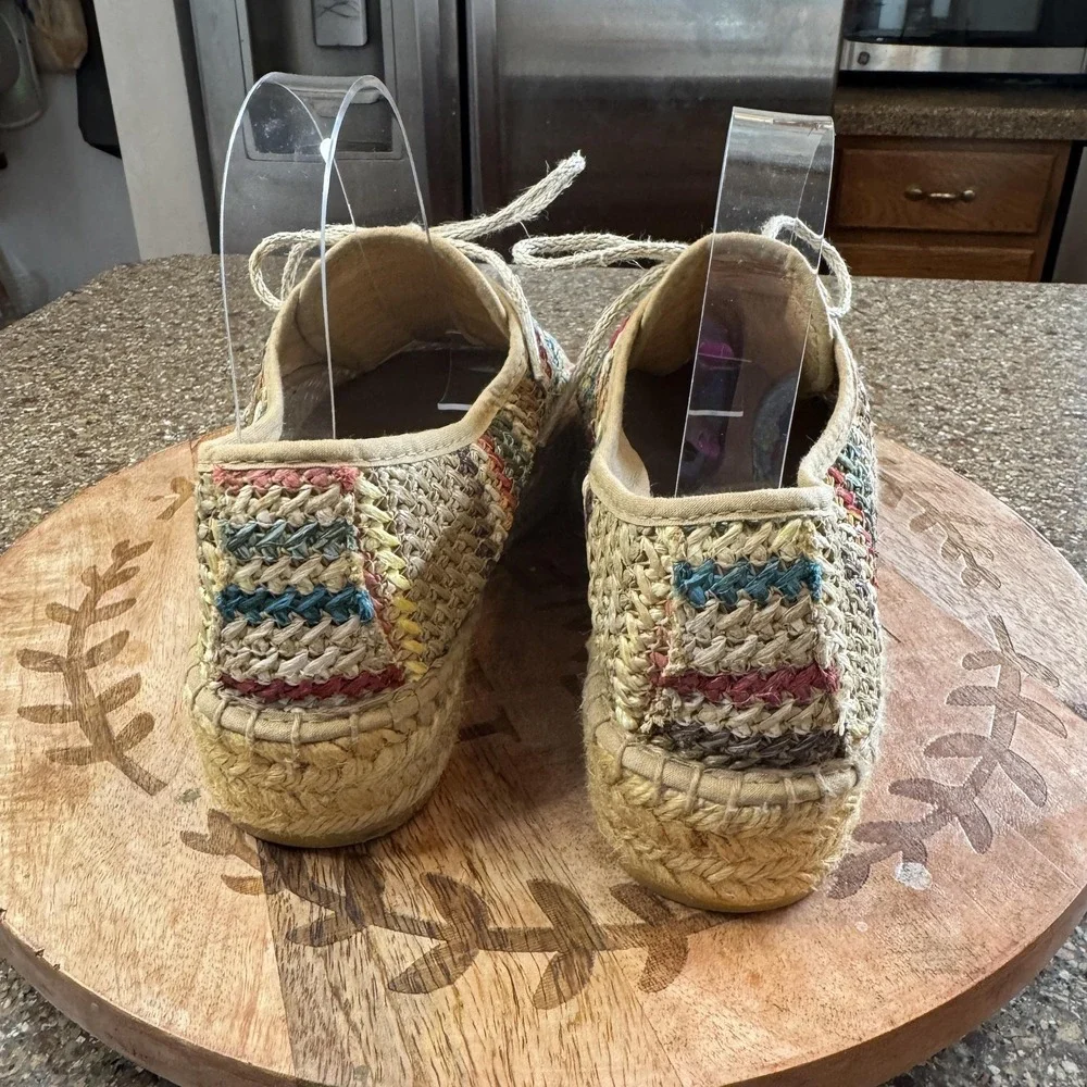 Jeffrey Campbell Womens Espadrille Oxford‎ 40 Multi Woven Raffia Lace Up Boho